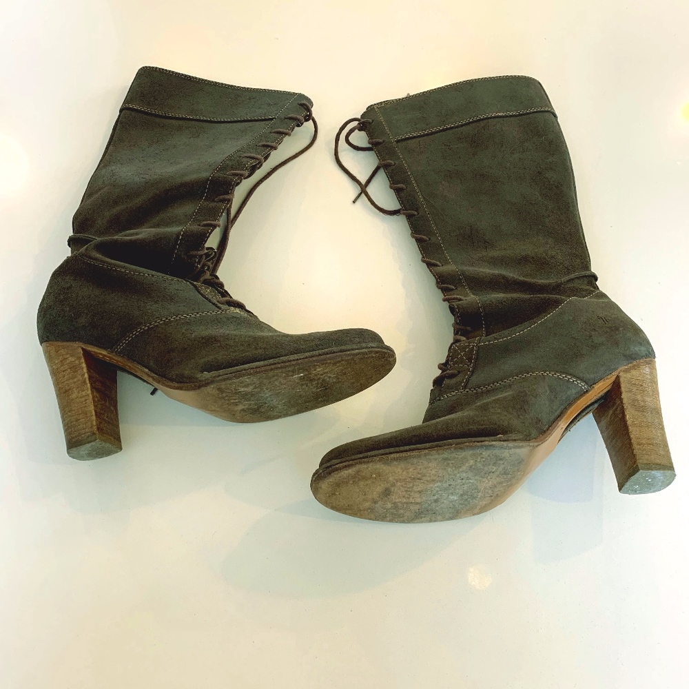 Frye Villager Lace Up Heeled Boots - brown